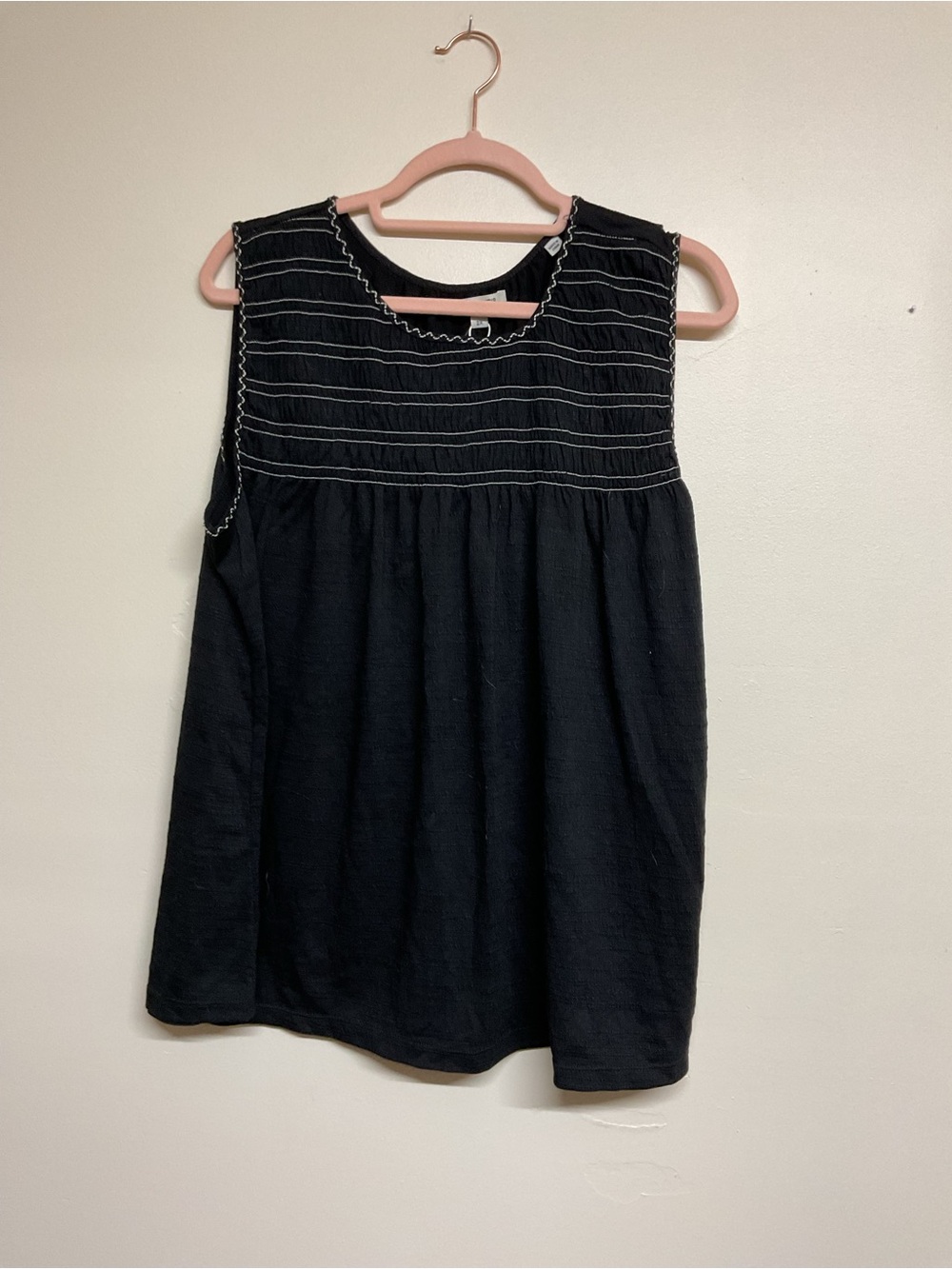 Max Studio Black Sleeveless Smocked Yoke Tank Top